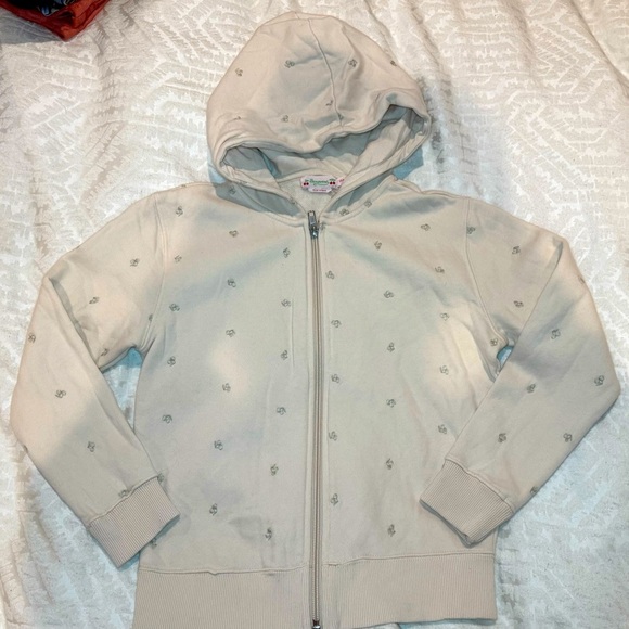 Bonpoint Ecru Cherry Print Zip-Up cream full zip hoodie - Picture 1 of 7